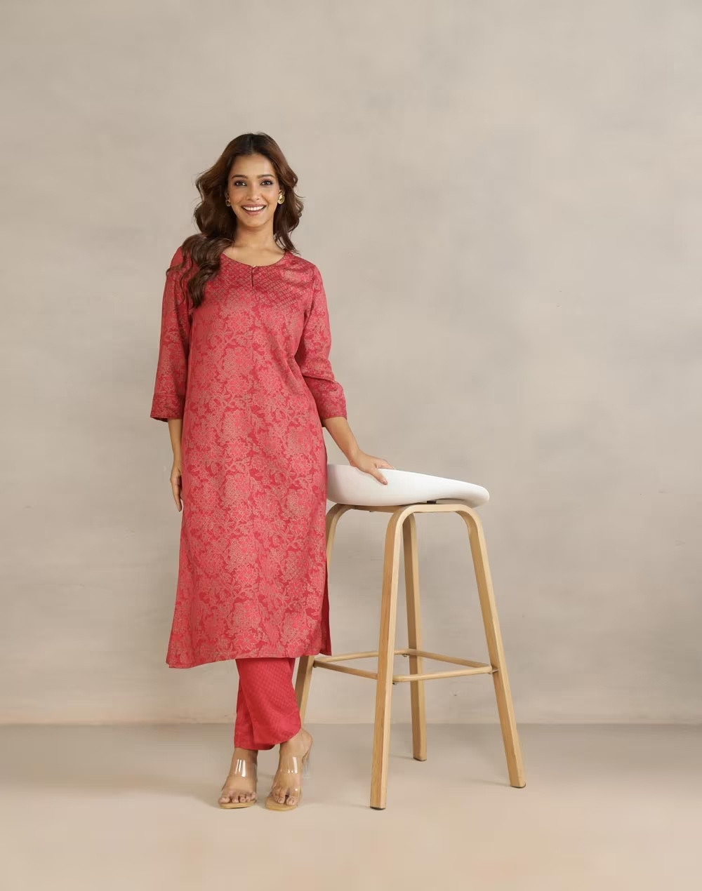 Red Viscose Printed 2pc Kurta Set