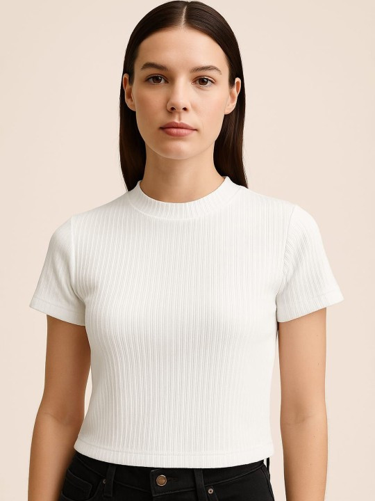 Women Ribbed Fitted Top white