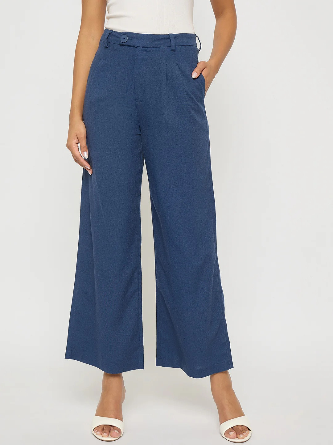 Solid Navy Blue Rayon Blend Gurkha Trousers