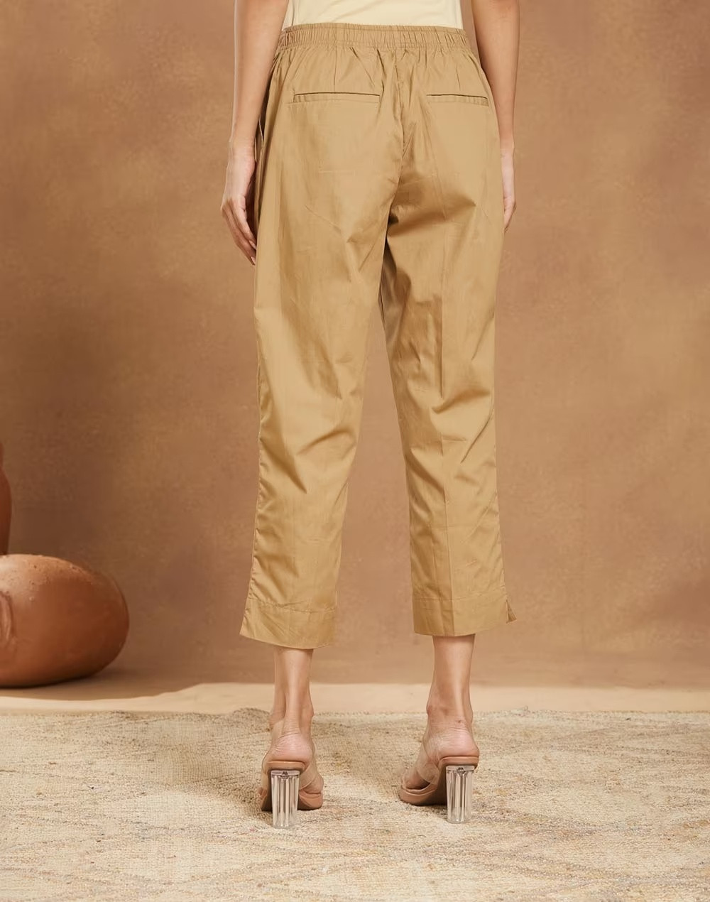 Brown Cotton Casual Pant