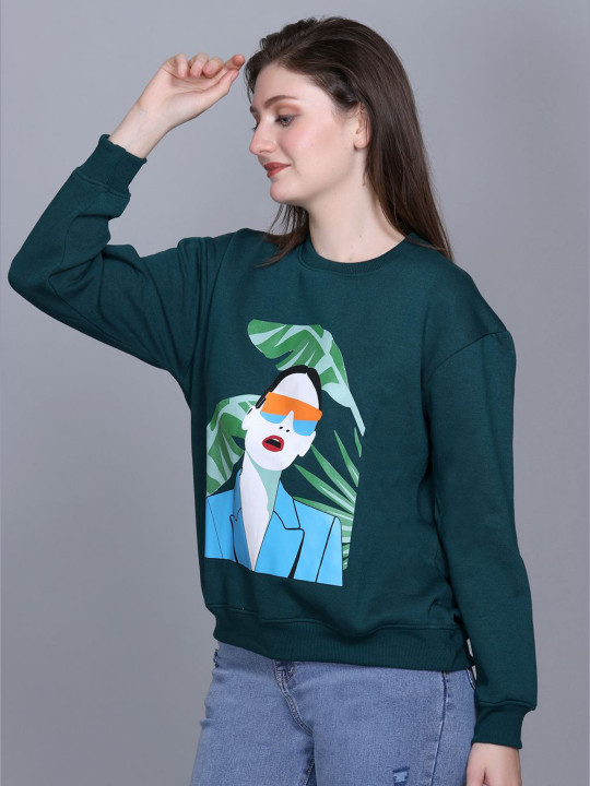 Women Printed Sweatshirt green printed