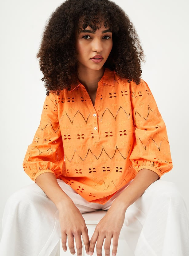 Women Schiffli Tunic Orange
