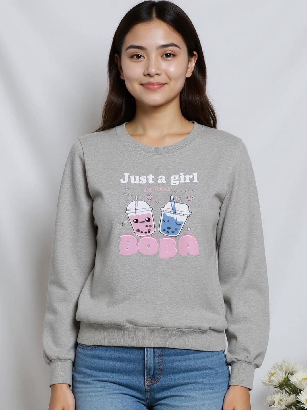 Women Printed Sweatshirt gray printed